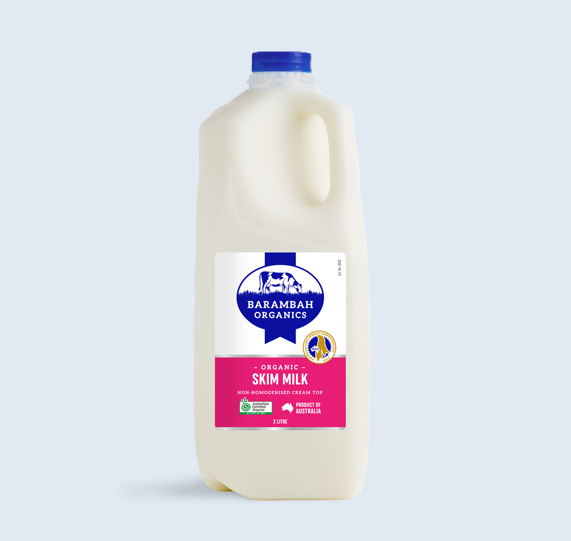 2 Liters of Skim Milk - Organic Skim Milk - Barambah Organics