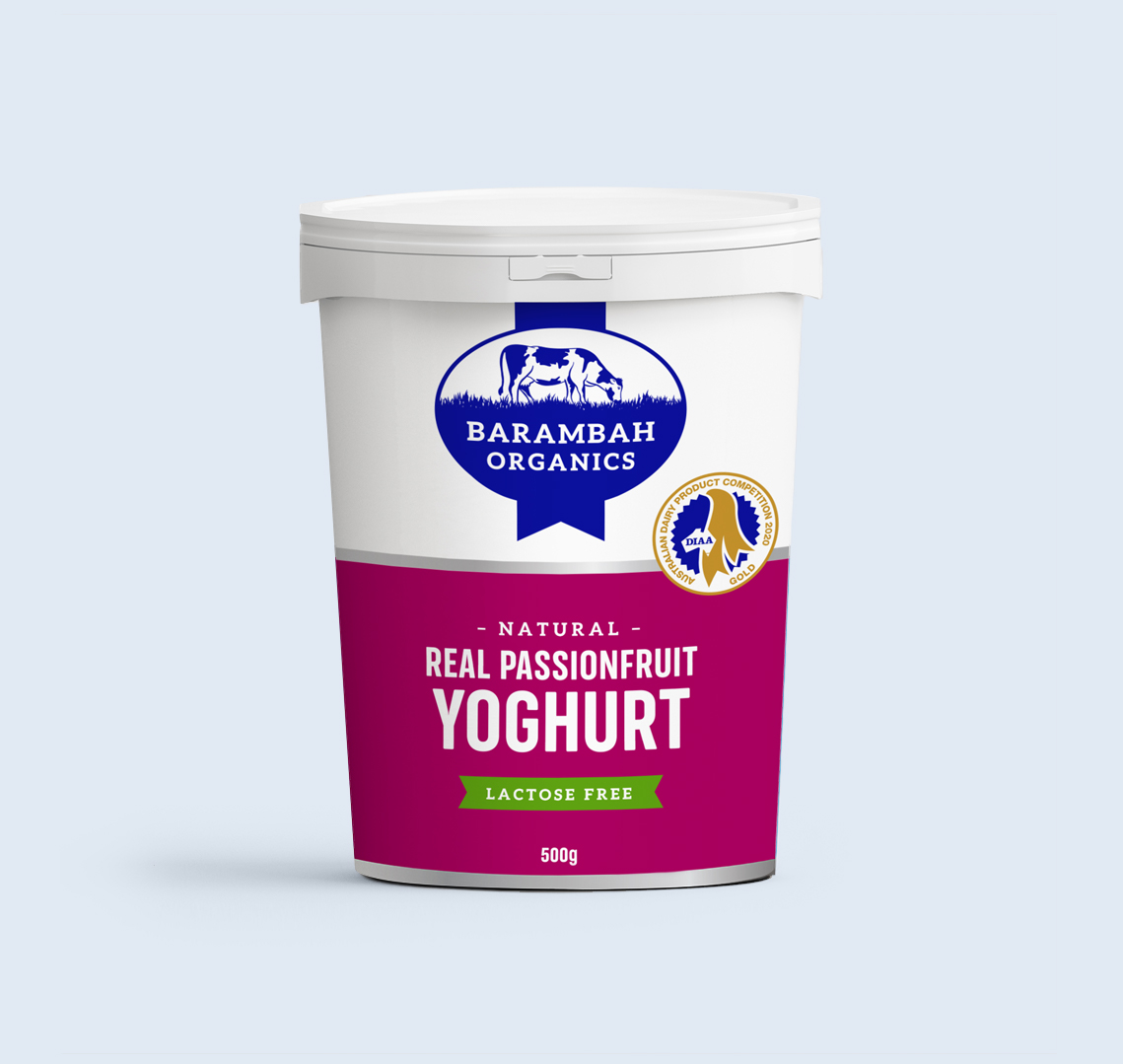 500g of Real Passionfruit Yoghurt - Organic Natural Yoghurt - Barambah Organics