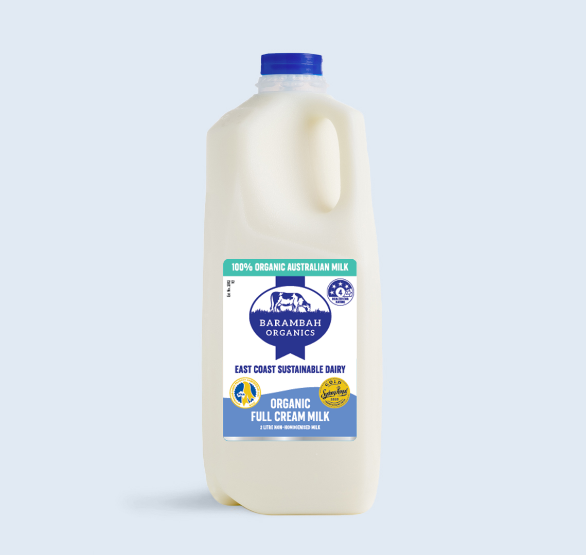 2 Liters of Full Cream Sustainable Milk - Organic Full Cream Milk - Barambah Organics