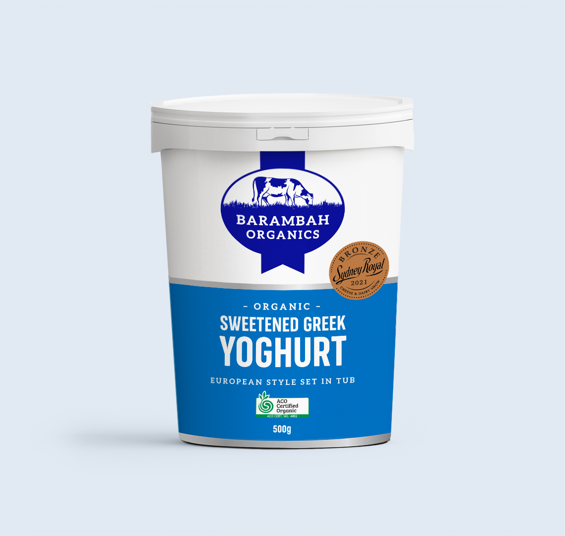 500g of Sweetened Greek Yoghurt - Organic Yoghurt - Barambah Organics