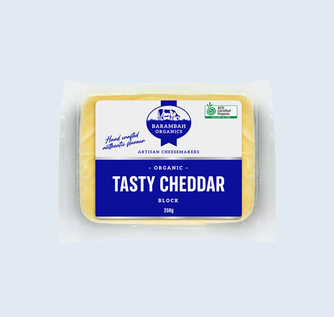 250g of Organic Tasty Cheddar - Organic Cheddar Cheese - Barambah Organics