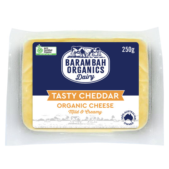 250g of Organic Tasty Cheddar - Organic Cheddar Cheese - Barambah Organics