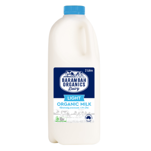 2 Liters of Light Milk 1.4% Fat - Organic Low Fat Milk - Barambah Organics