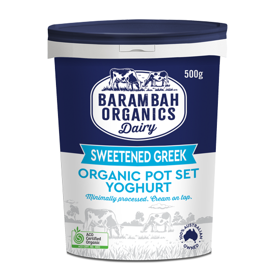 500g of Sweetened Greek Yoghurt - Organic Yoghurt - Barambah Organics